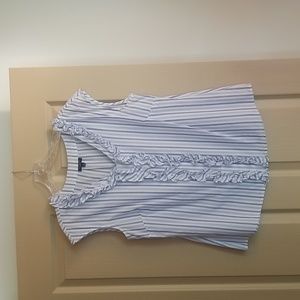 Talbots Blue and White Striped Sleeveless Blouse, Size 10, Good Condition.